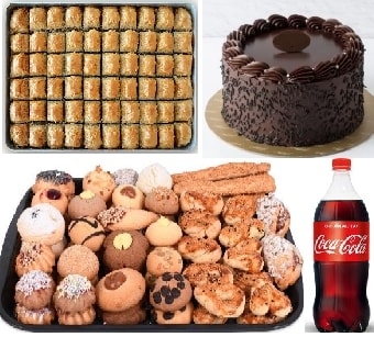 2-3 Kişilik Çikolatalı Pasta 1 Kg Baklava 1 Kg Kuru Pasta ve 1 Lt Kola